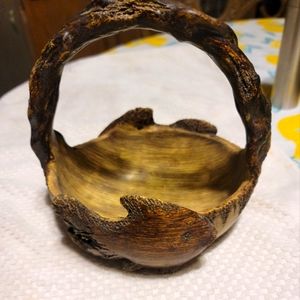 Carved wood-look resin fish design basket size 6.5 width